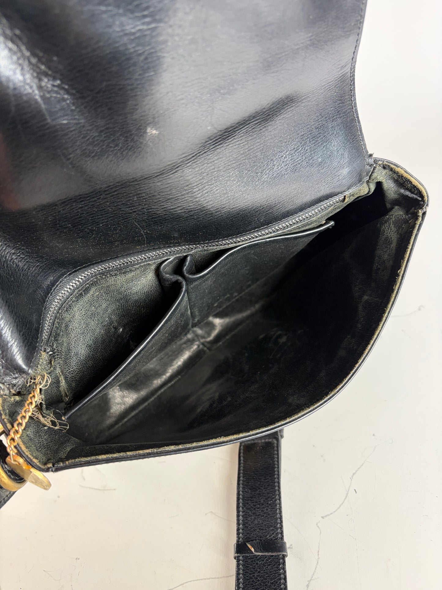 Vintage Celine Leather Shoulder Bag Black Gold-tone Clasp