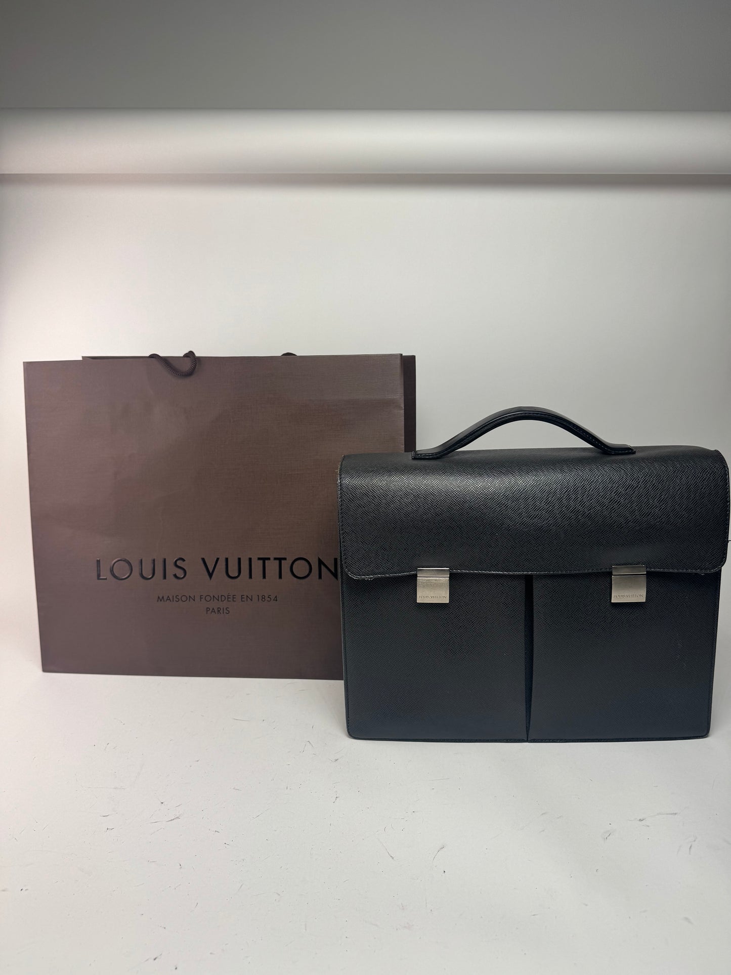 Vintage Louis Vuitton Leather Briefcase Black