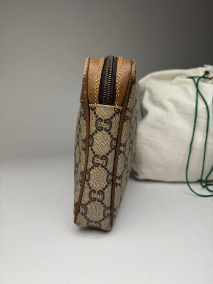 Vintage Gucci Monogram Leather Clutch Grey Brown