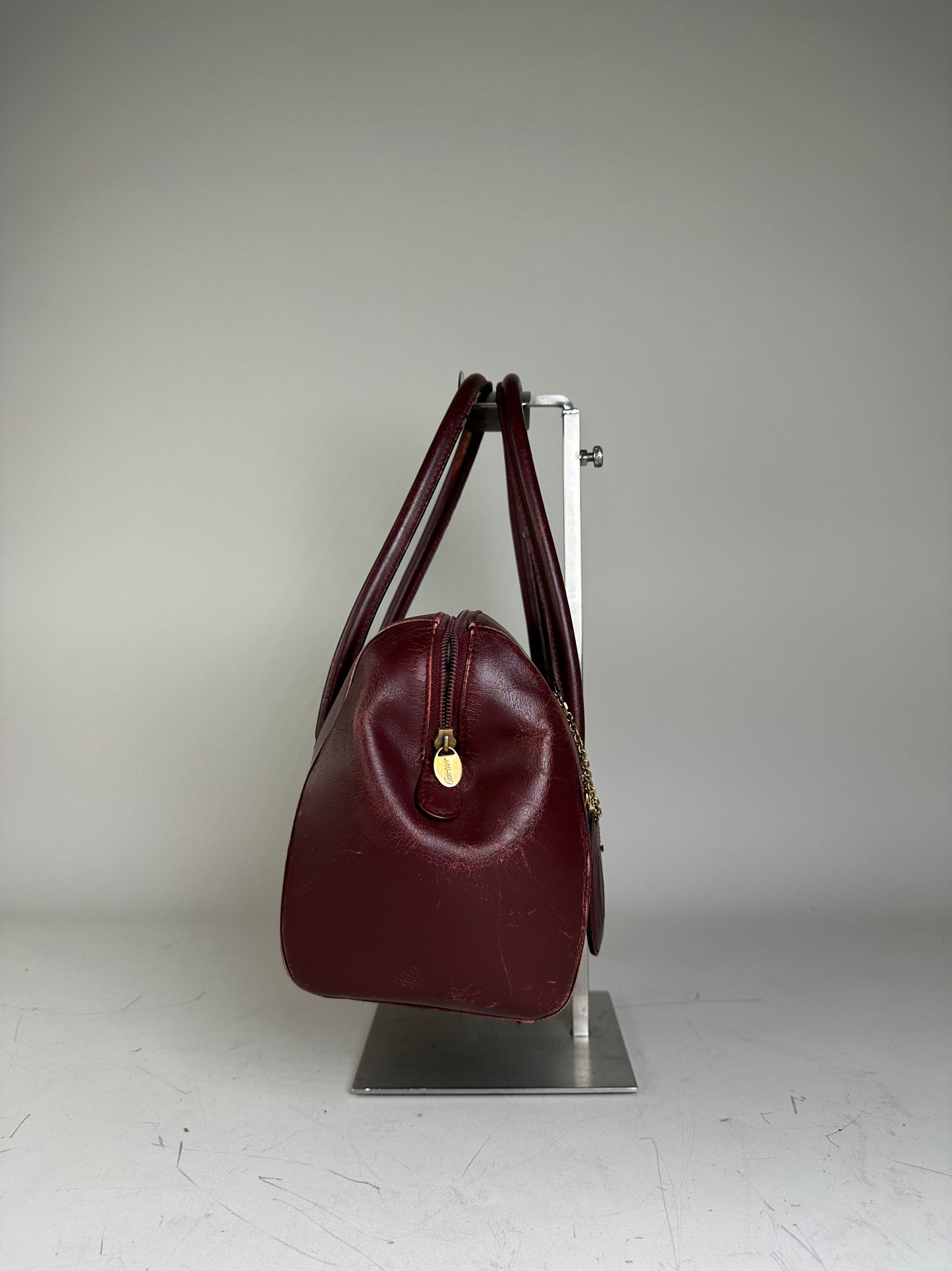 Vintage Cartier Leather Handbag Burgundy Gold-Tone Zip