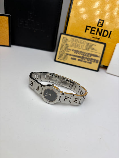 Vintage Fendi Stainless Steel Bracelet Watch c. Mid-1990s Silver Black