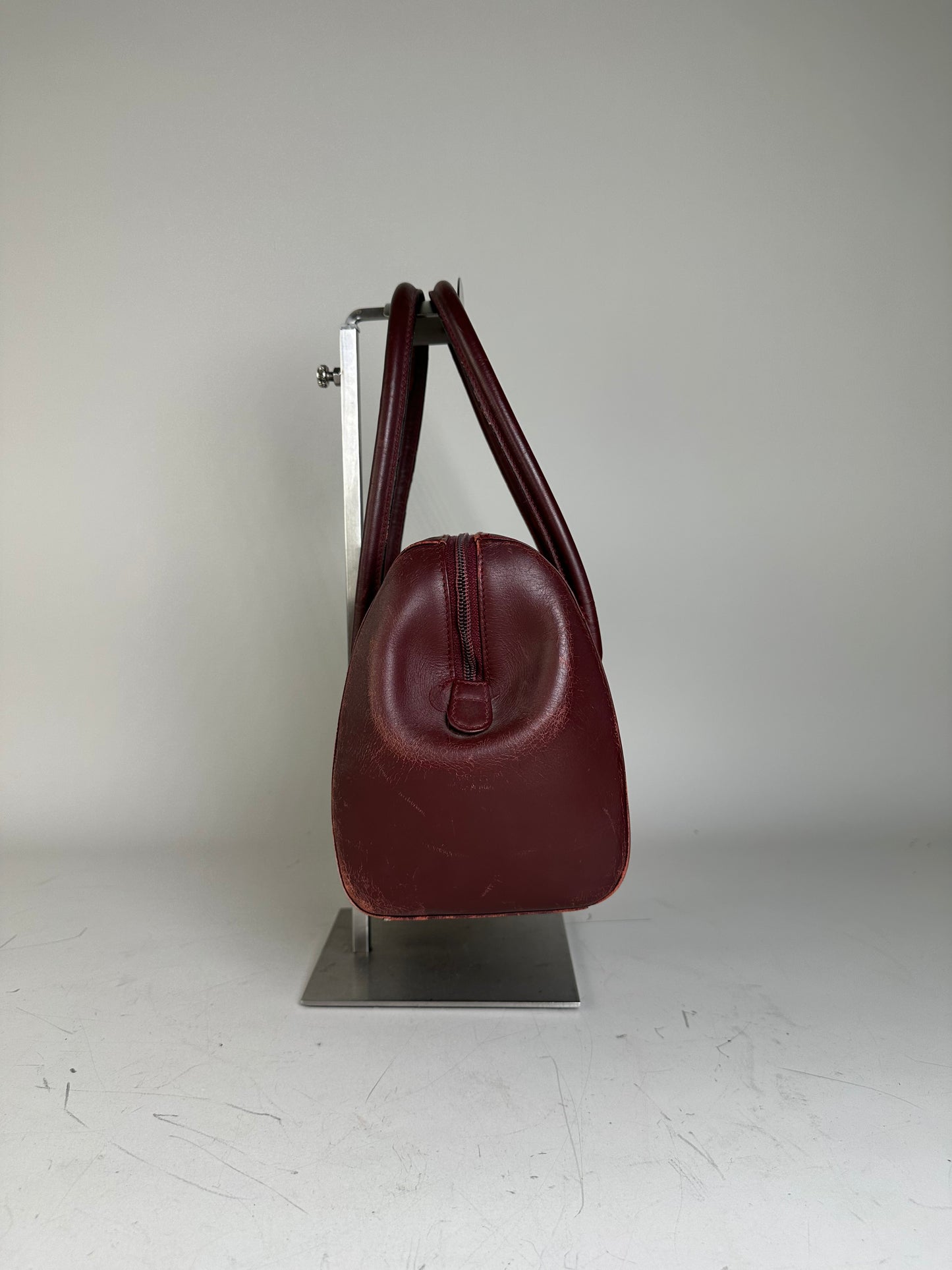 Vintage Cartier Leather Handbag Burgundy Gold-Tone Zip