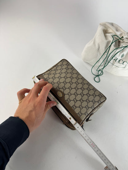 Vintage Gucci Monogram Leather Clutch Grey Brown
