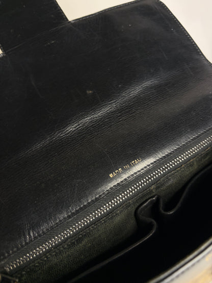 Vintage Celine Leather Shoulder Bag Black Gold-tone Clasp