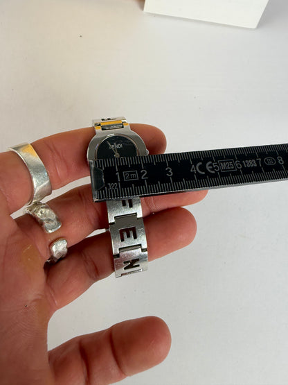 Vintage Fendi Stainless Steel Bracelet Watch c. Mid-1990s Silver Black