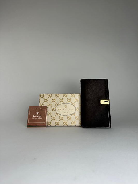 Vintage Gucci Accessory Collection Pony Hair Long Wallet Dark Brown