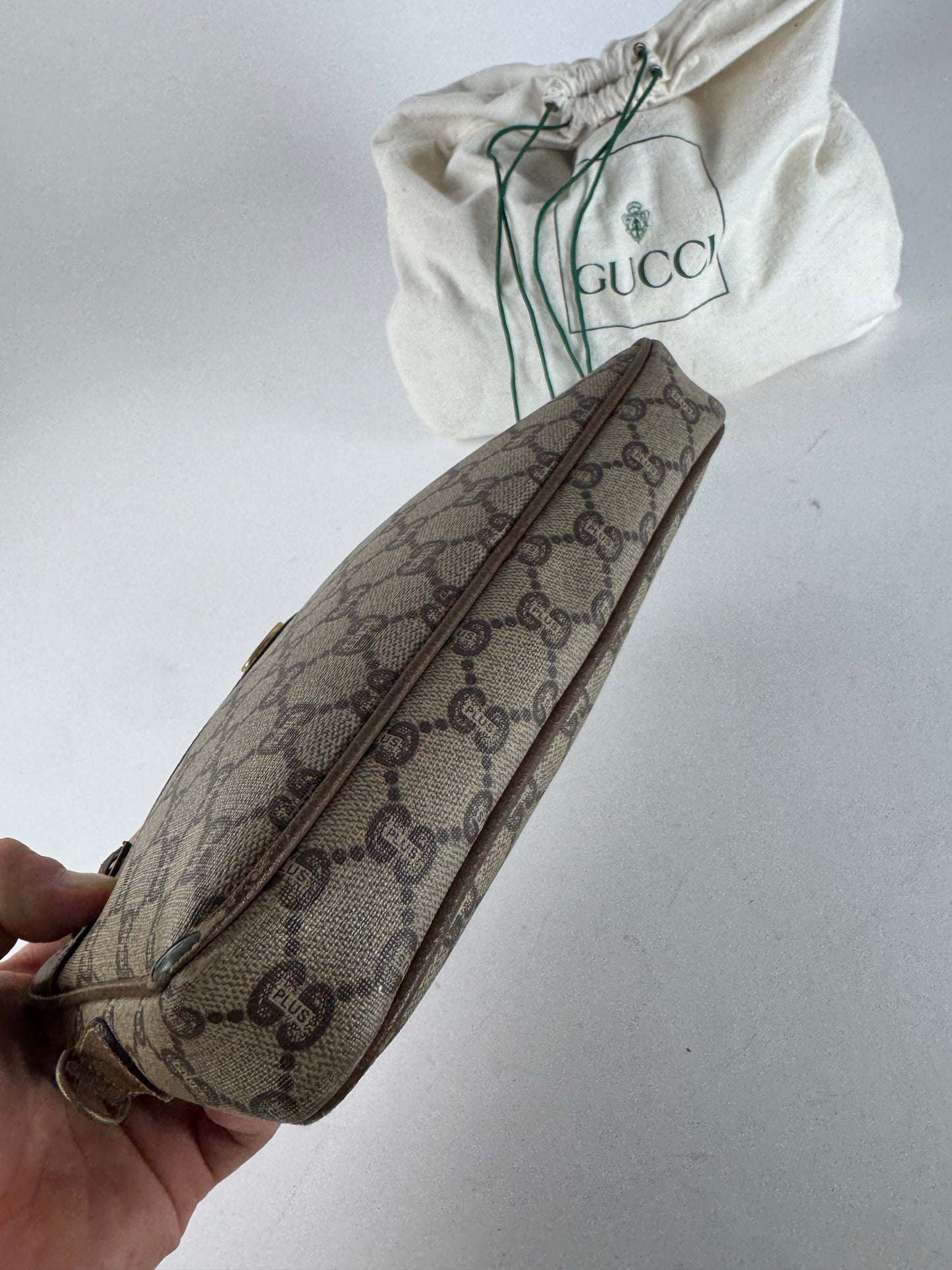 Vintage Gucci Monogram Leather Clutch Grey Brown