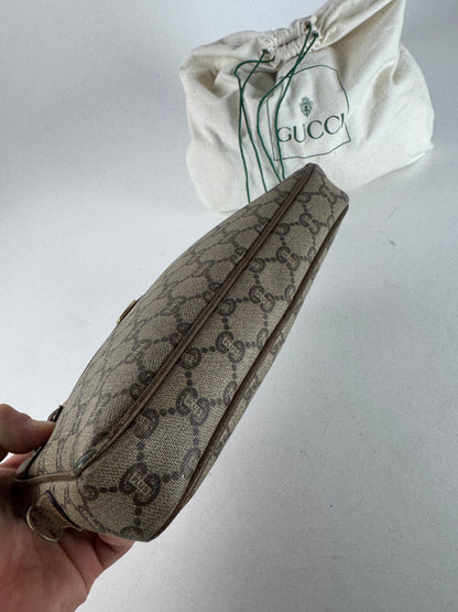 Vintage Gucci Monogram Leather Clutch Grey Brown