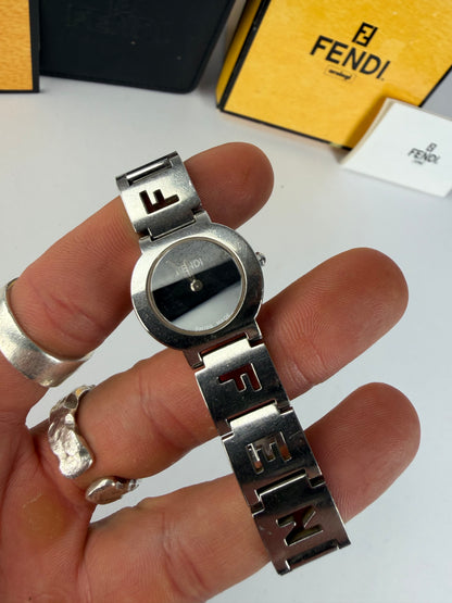 Vintage Fendi Stainless Steel Bracelet Watch c. Mid-1990s Silver Black