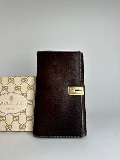 Vintage Gucci Accessory Collection Pony Hair Long Wallet Dark Brown