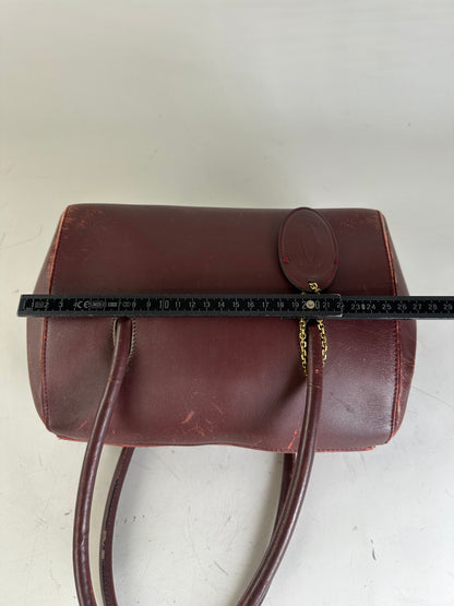 Vintage Cartier Leather Handbag Burgundy Gold-Tone Zip