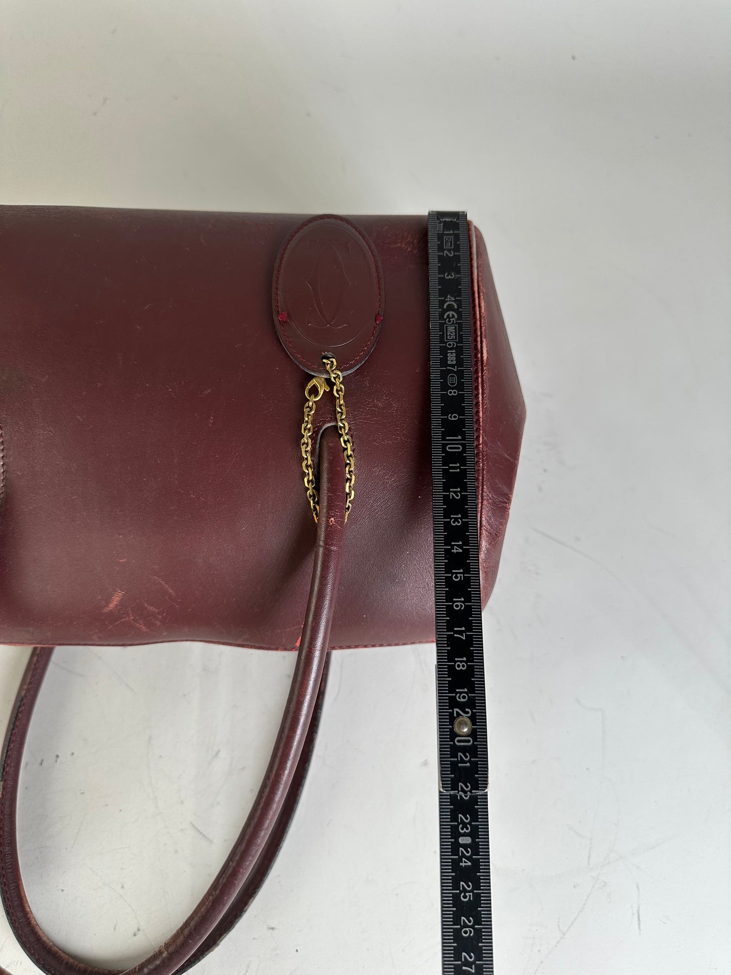 Vintage Cartier Leather Handbag Burgundy Gold-Tone Zip