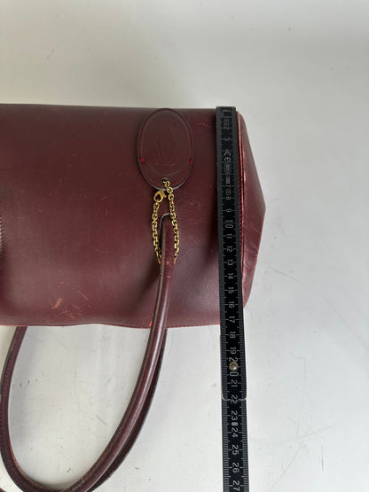 Vintage Cartier Leather Handbag Burgundy Gold-Tone Zip