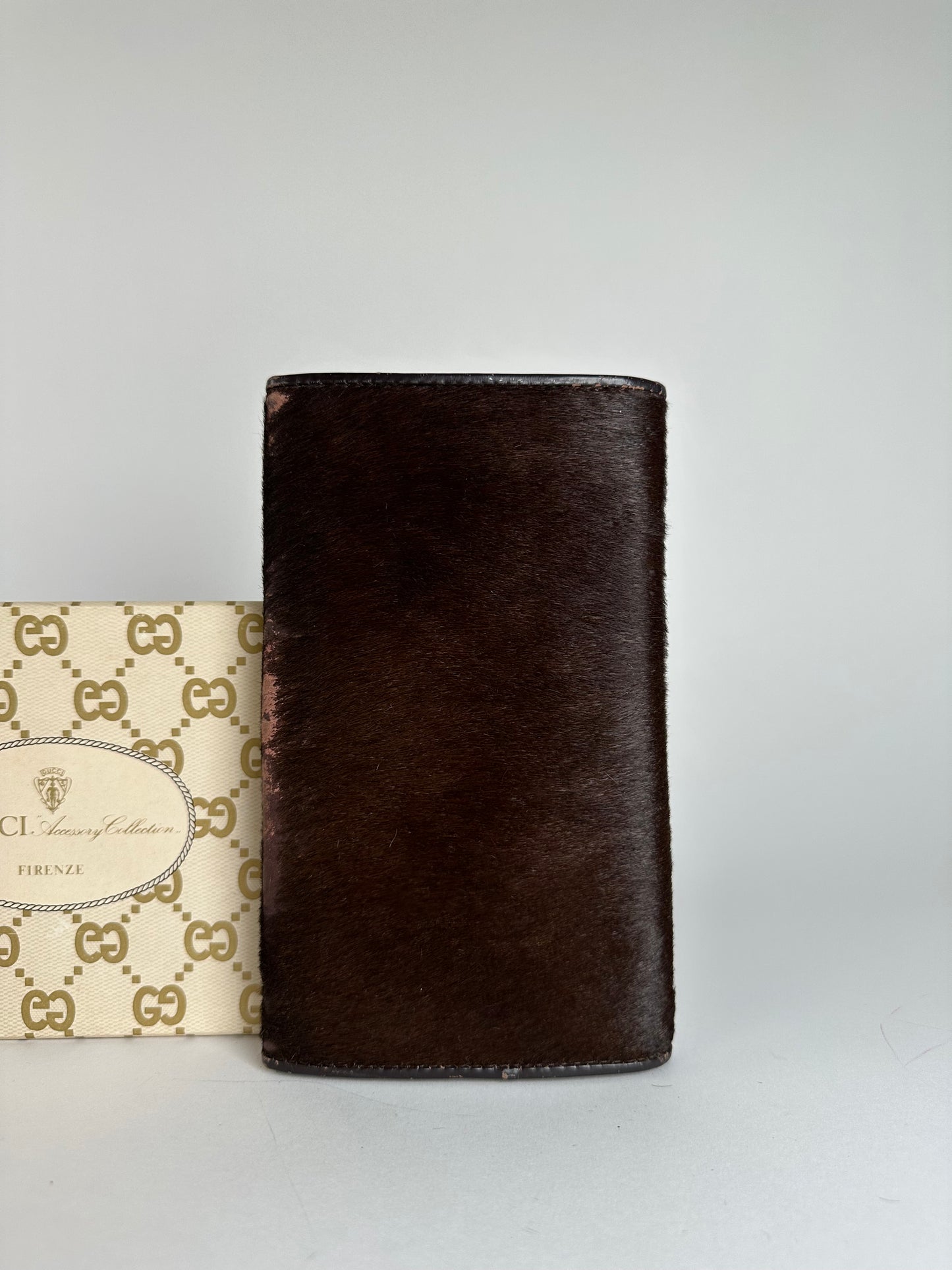 Vintage Gucci Accessory Collection Pony Hair Long Wallet Dark Brown