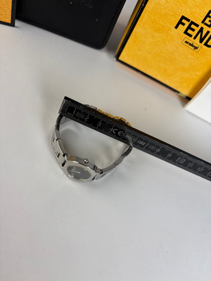 Vintage Fendi Stainless Steel Bracelet Watch c. Mid-1990s Silver Black