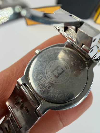 Vintage Fendi Stainless Steel Bracelet Watch c. Mid-1990s Silver Black