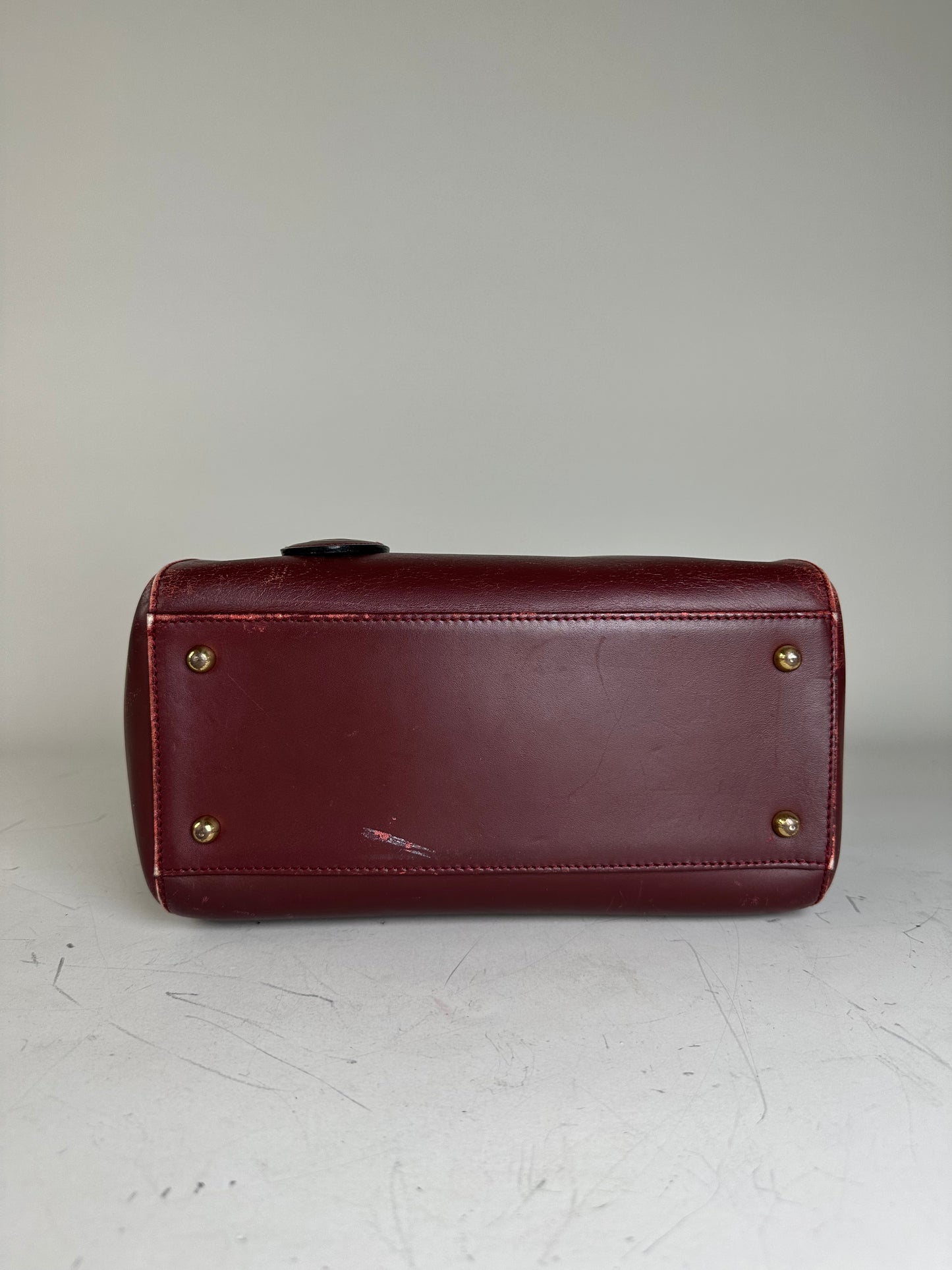 Vintage Cartier Leather Handbag Burgundy Gold-Tone Zip