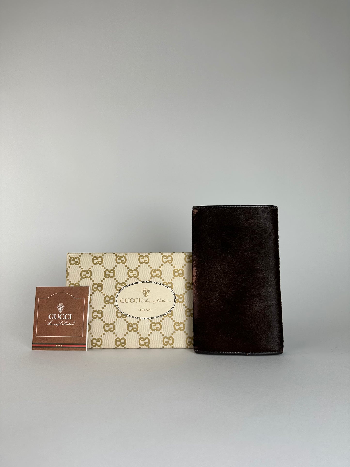 Vintage Gucci Accessory Collection Pony Hair Long Wallet Dark Brown