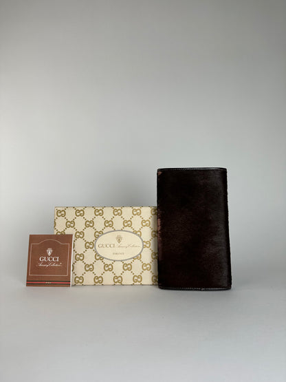 Vintage Gucci Accessory Collection Pony Hair Long Wallet Dark Brown