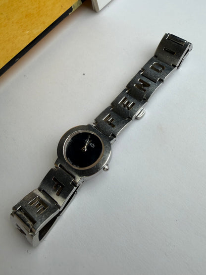 Vintage Fendi Stainless Steel Bracelet Watch c. Mid-1990s Silver Black