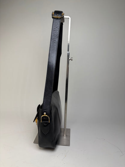Vintage Celine Leather Shoulder Bag Black Gold-tone Clasp