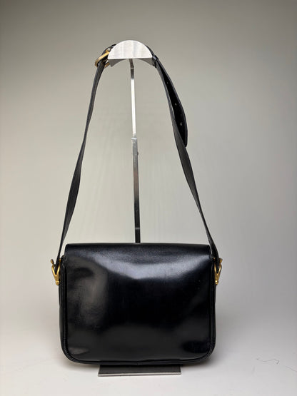 Vintage Celine Leather Shoulder Bag Black Gold-tone Clasp