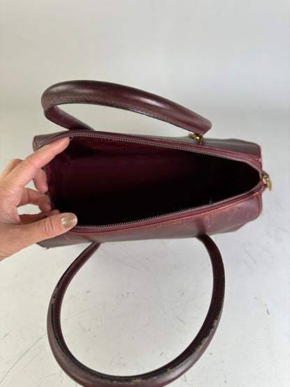 Vintage Cartier Leather Handbag Burgundy Gold-Tone Zip