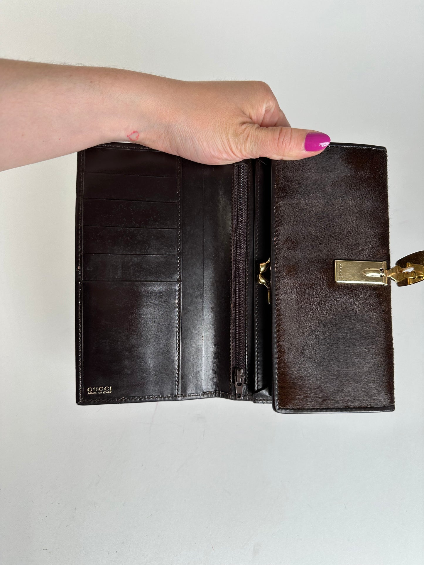 Vintage Gucci Accessory Collection Pony Hair Long Wallet Dark Brown