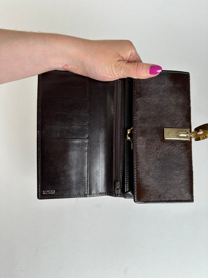 Vintage Gucci Accessory Collection Pony Hair Long Wallet Dark Brown