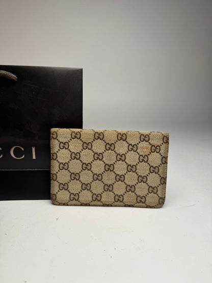 Vintage Gucci Monogram Leather Card Holder Horsebit Beige