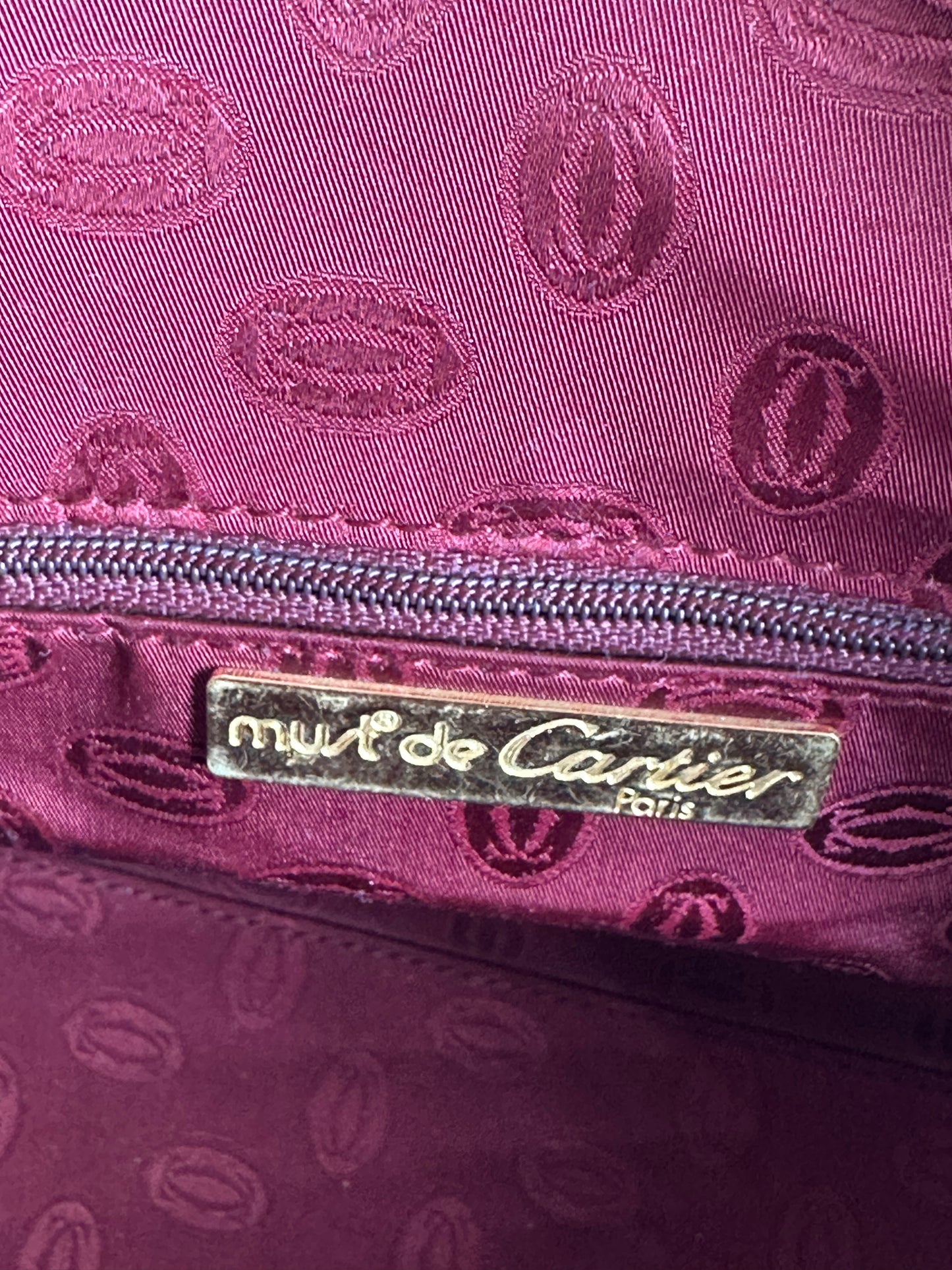 Vintage Cartier Leather Handbag Burgundy Gold-Tone Zip