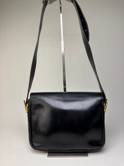 Vintage Celine Leather Shoulder Bag Black Gold-tone Clasp
