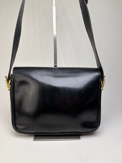 Vintage Celine Leather Shoulder Bag Black Gold-tone Clasp
