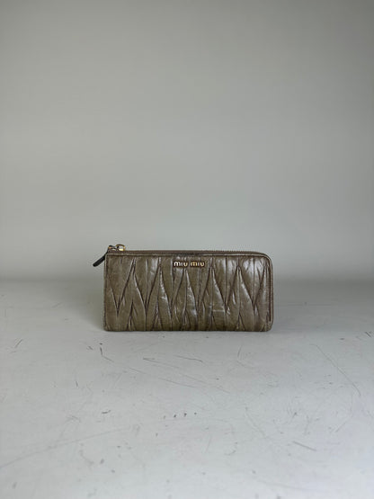 Vintage Miu Miu Leather Zip Wallet Olive Green Gold