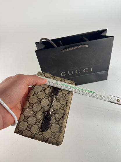Vintage Gucci Monogram Leather Card Holder Horsebit Beige