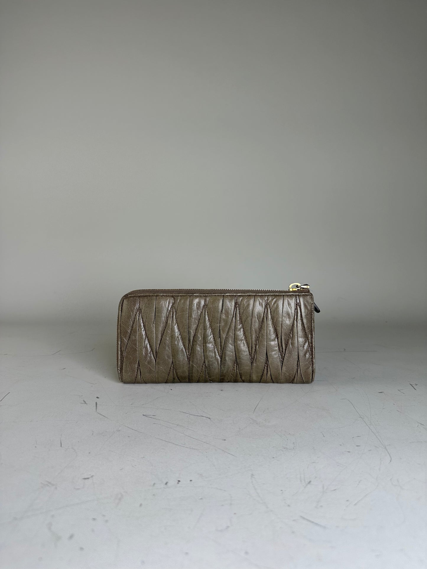 Vintage Miu Miu Leather Zip Wallet Olive Green Gold