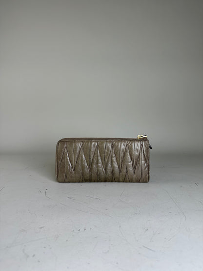 Vintage Miu Miu Leather Zip Wallet Olive Green Gold