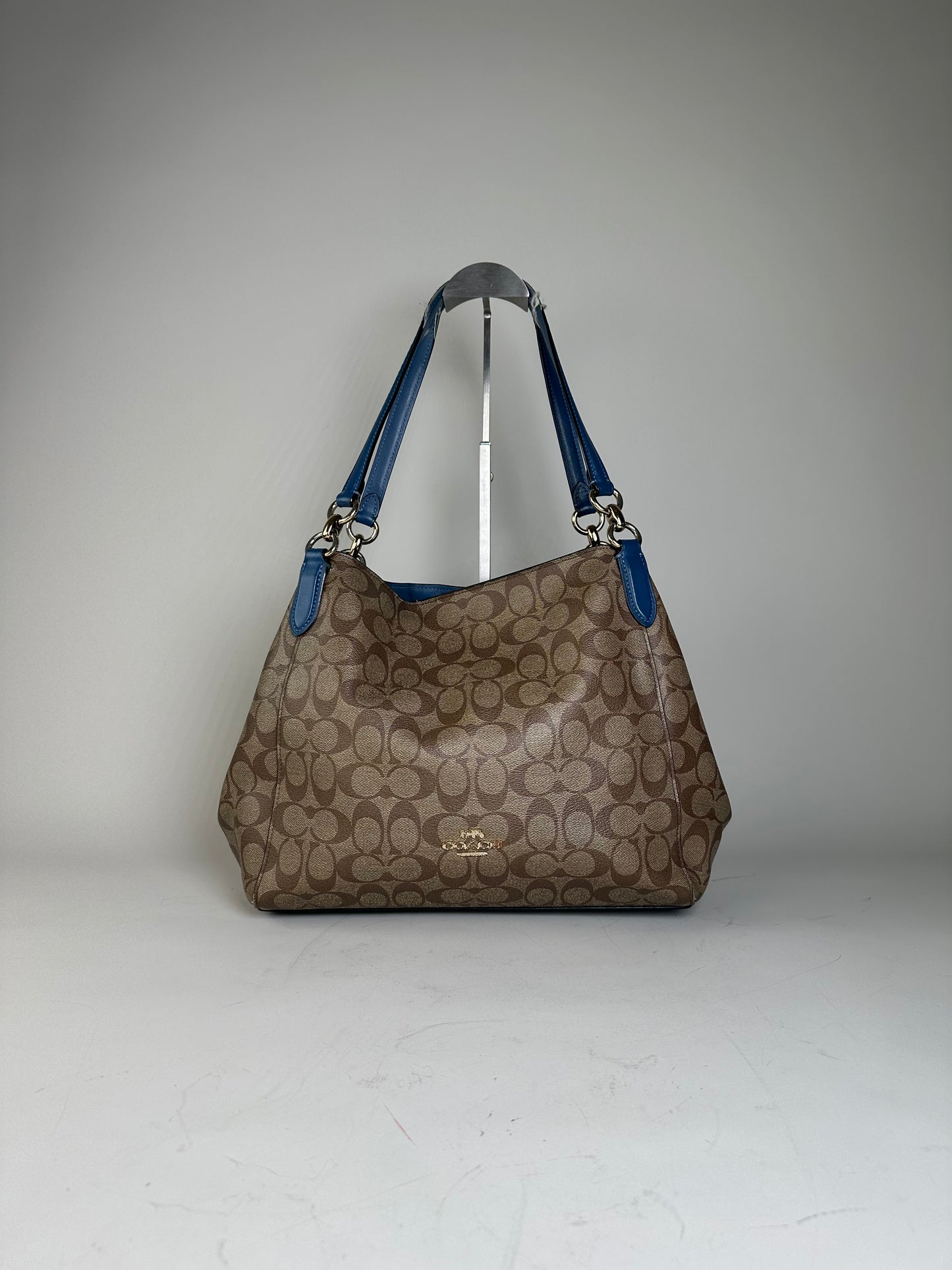 Vintage Coach Signature Canvas Tote Tan Blue Silver