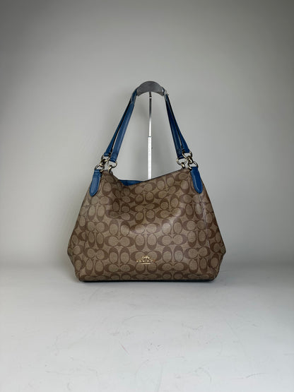 Vintage Coach Signature Canvas Tote Tan Blue Silver
