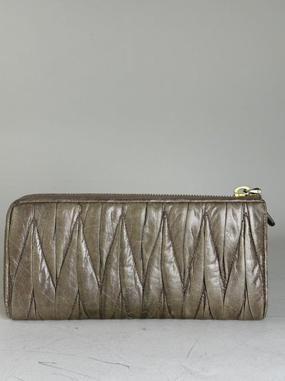 Vintage Miu Miu Leather Zip Wallet Olive Green Gold