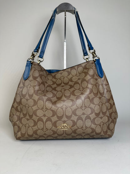 Vintage Coach Signature Canvas Tote Tan Blue Silver