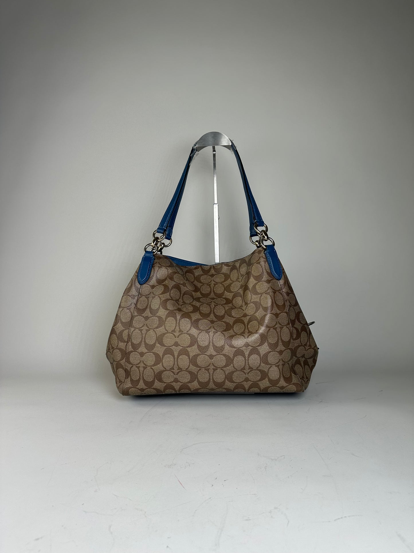 Vintage Coach Signature Canvas Tote Tan Blue Silver