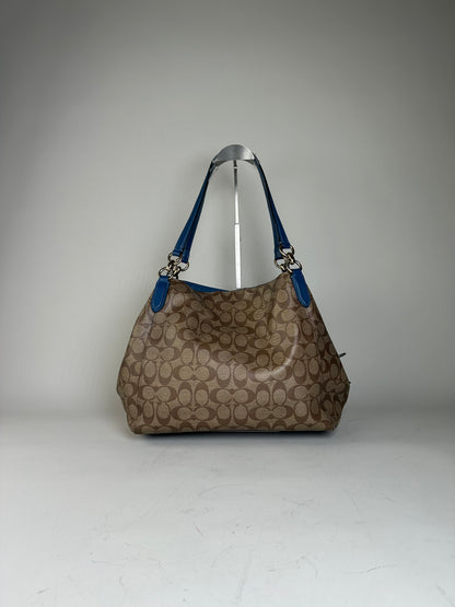 Vintage Coach Signature Canvas Tote Tan Blue Silver