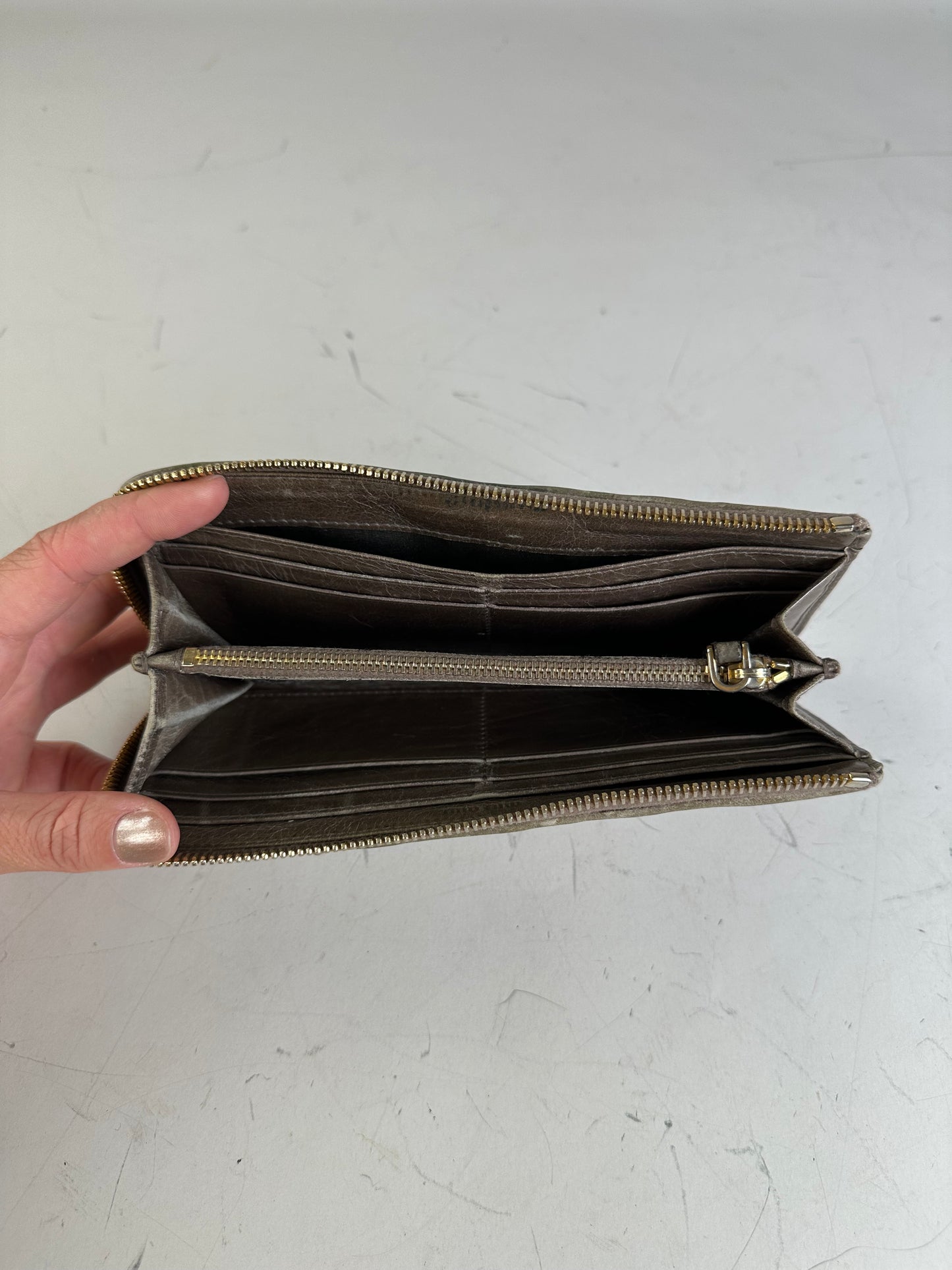 Vintage Miu Miu Leather Zip Wallet Olive Green Gold