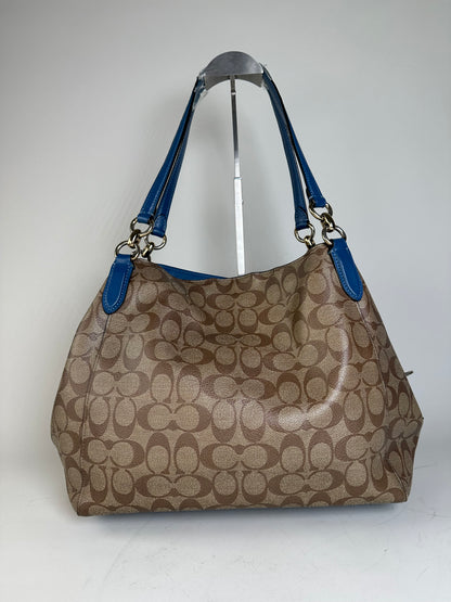 Vintage Coach Signature Canvas Tote Tan Blue Silver