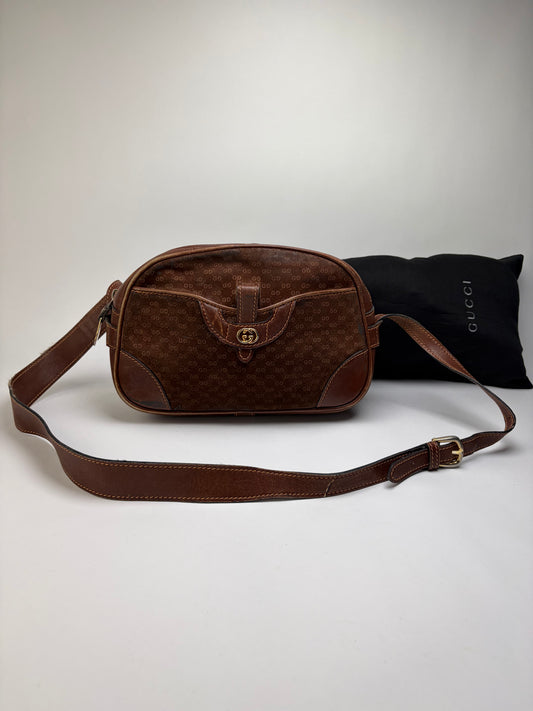 Vintage Gucci GG Plus Flap Crossbody Bag Late 1970s Brown