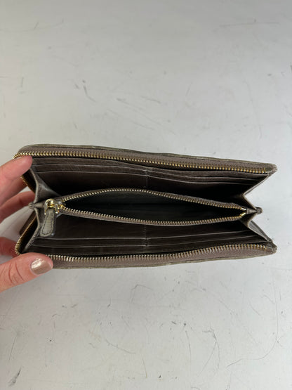 Vintage Miu Miu Leather Zip Wallet Olive Green Gold