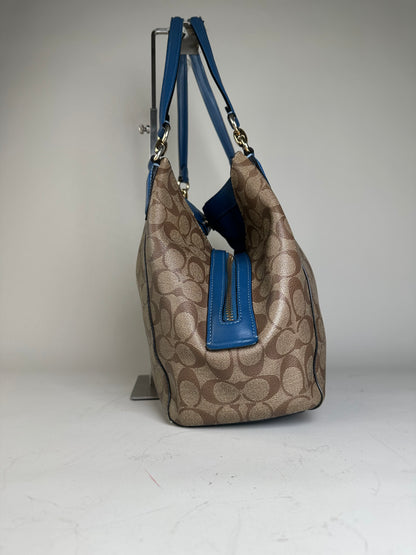 Vintage Coach Signature Canvas Tote Tan Blue Silver