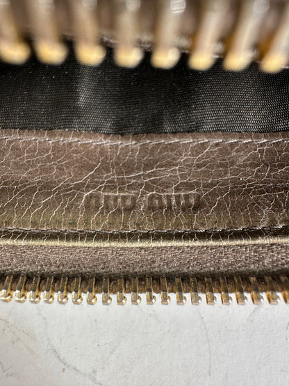 Vintage Miu Miu Leather Zip Wallet Olive Green Gold