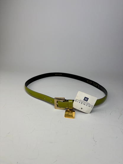 Vintage Givenchy Leather Belt Lime Green Black Gold Buckle